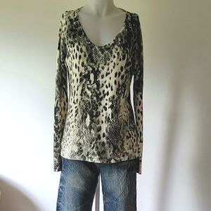 Jones Studio Women's Animal Print V-Neck Pull-Over Sweater Size L